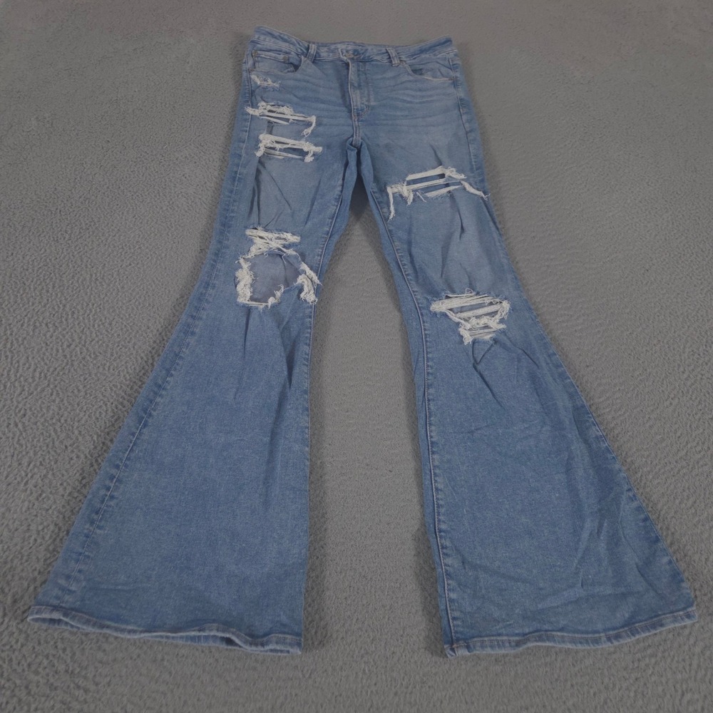 American Eagle Jeans Womens 14 Long Super Hi-Rise Flare Distressed Bell Bottom